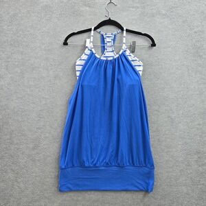 Lululemon Women Tank Top 4 Blue Striped No Limits Racer Back
